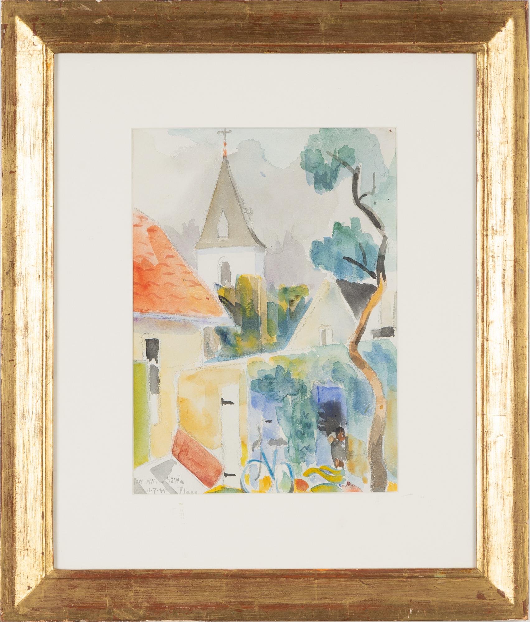 Isaac Grünewald, watercolour, sifgned with dedication and dated -45.