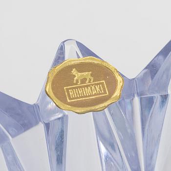 Aimo Okkolin, malja, "Lumpeenkukka", signeerattu Aimo Okkolin Riihimäen Lasi Oy.