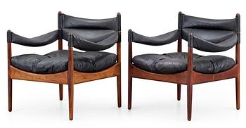 69. A pair of  Kristian Solmer Vedel palisander and black leather armchair 'Modus' by Søren Willadsen Möblelfabrik, Denmark.