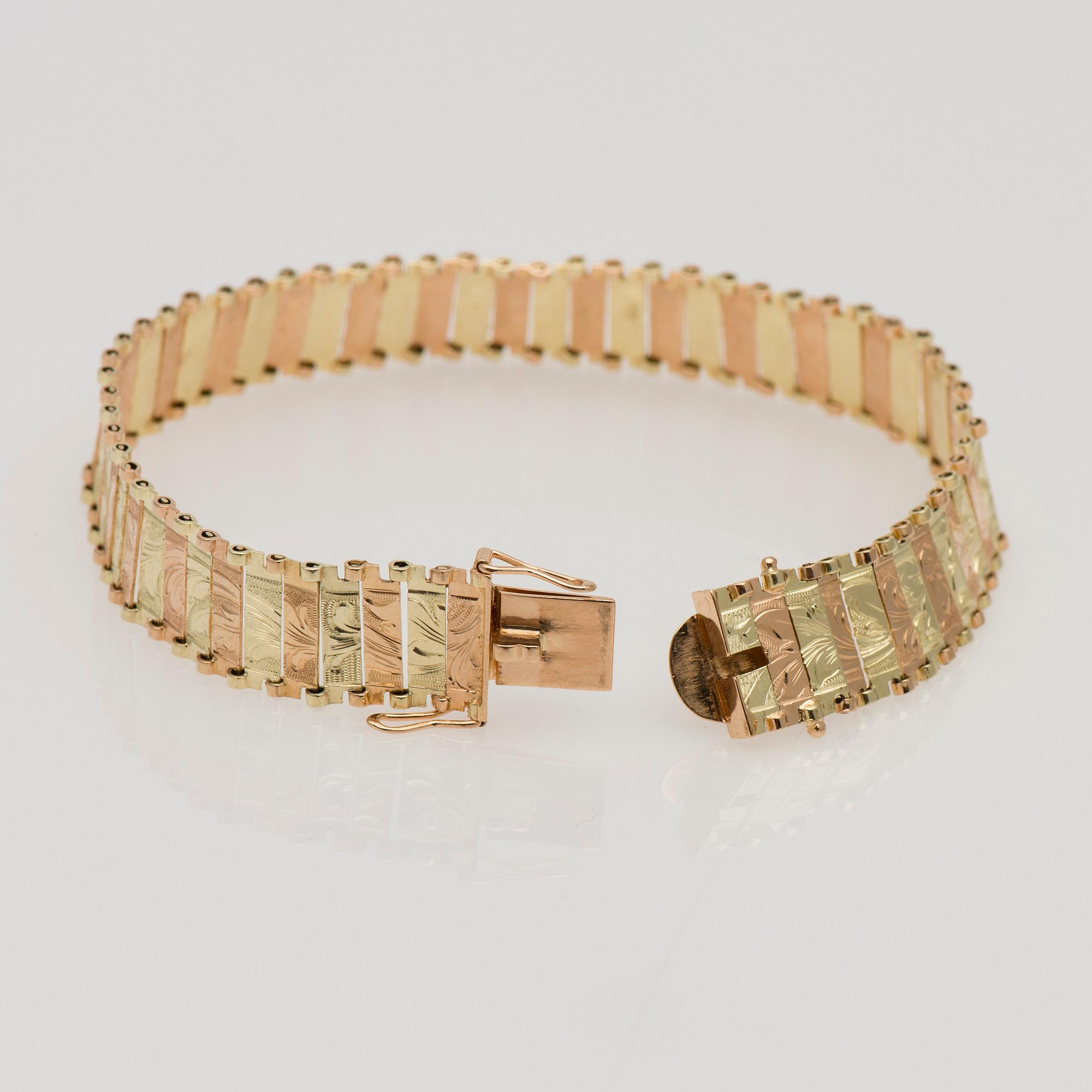 ARMBAND, 14K gult och rött guld. Finska stämplar Åbo 1960-tal. Vikt 16 g.