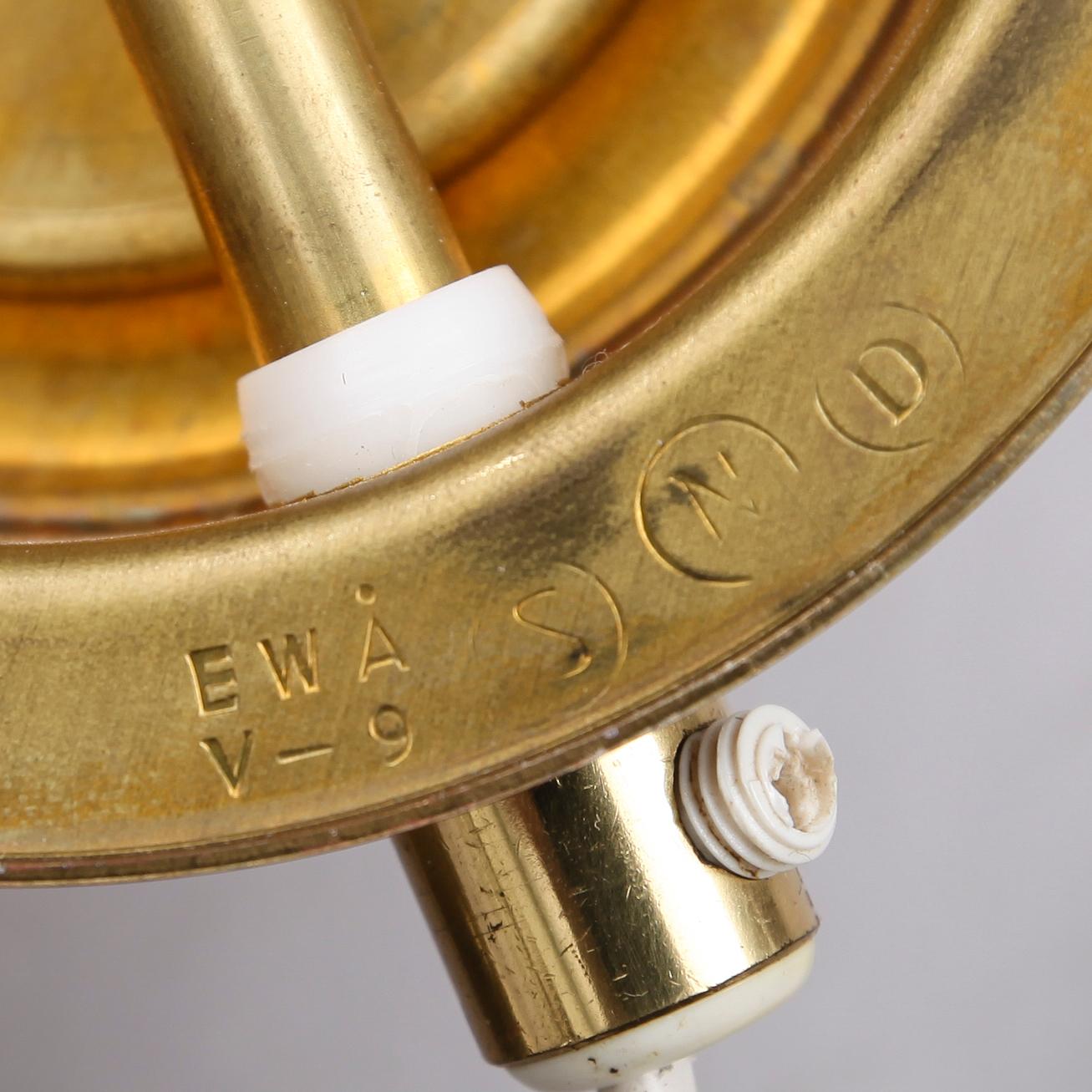 VÄGGLAMPOR, 1 par, mässing, EWÅ, Värnamo, 1900-talets andra hälft.