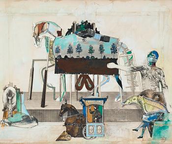 ENDRE NEMES, collage and mixed media, signed and dated 1975.