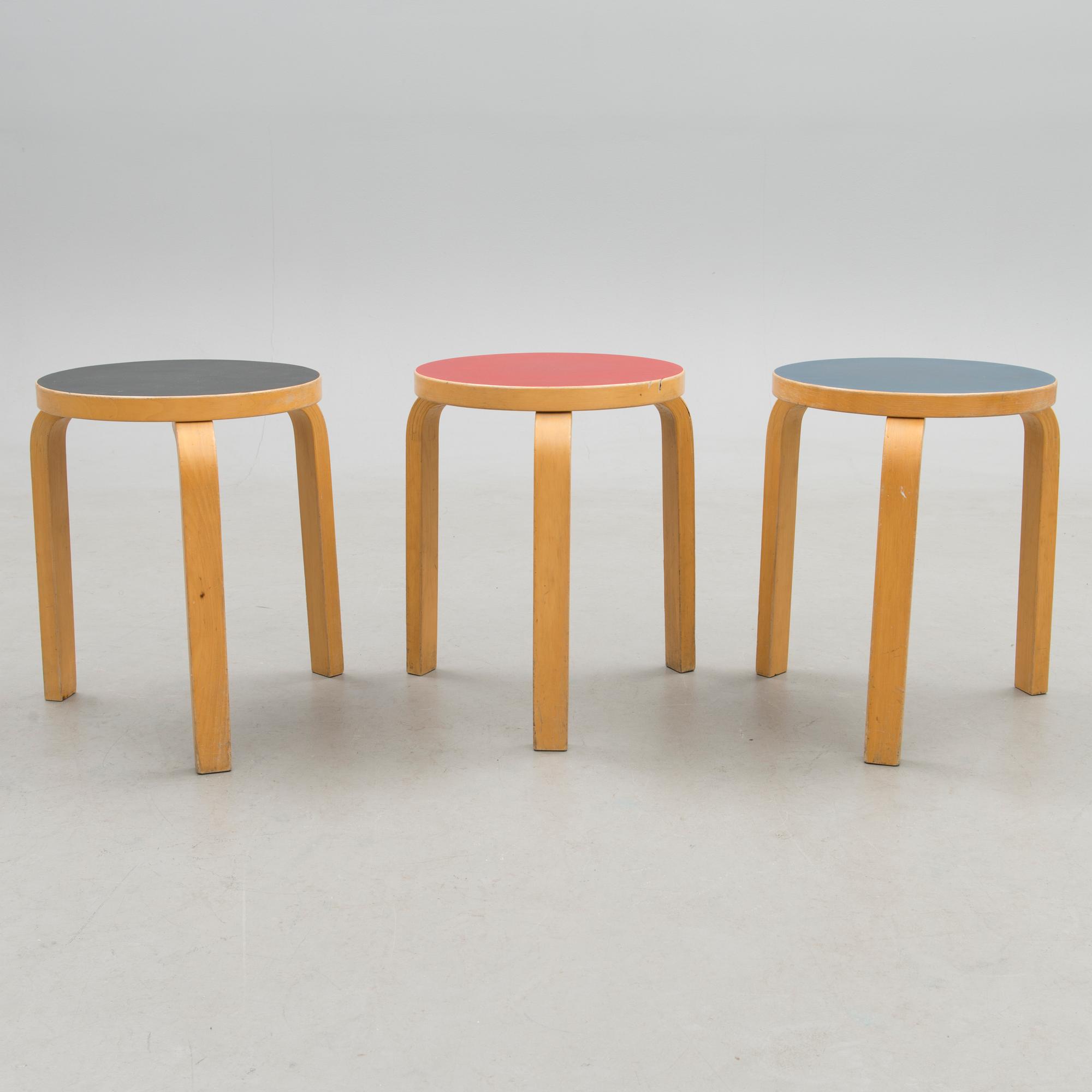 Three mid Century Model 60 Stools by Artek.