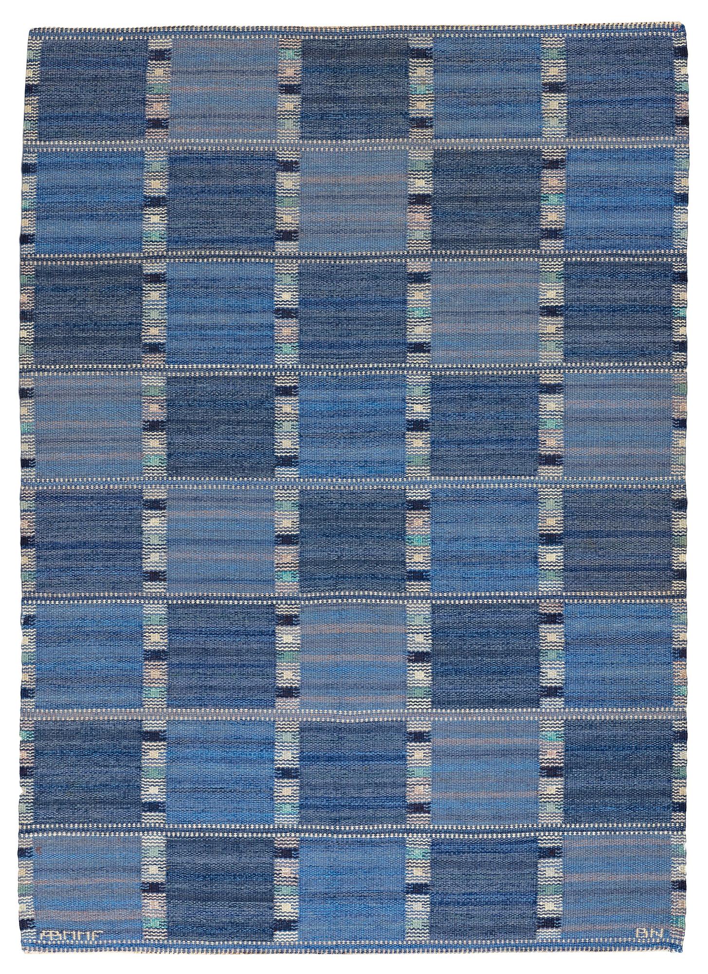 MATTA, "Falurutan starkblå", rölakan, ca 196,5 x 139,5 cm, signerad AB MMF BN.
