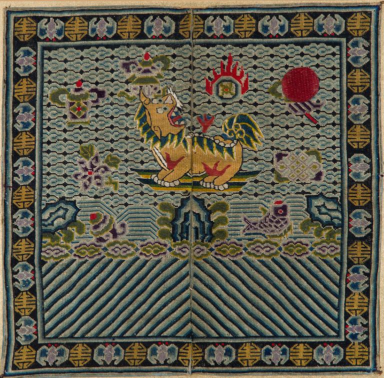 An embroidered rank badge/buzi, China, 20th century.