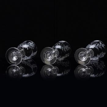 A set of three commemorative Russian glasses, late 19th century.