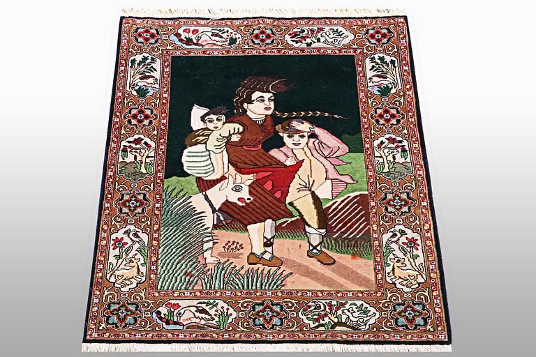 A rug, Tabriz, figural, 50 Raj, ca 90 x 61 cm.