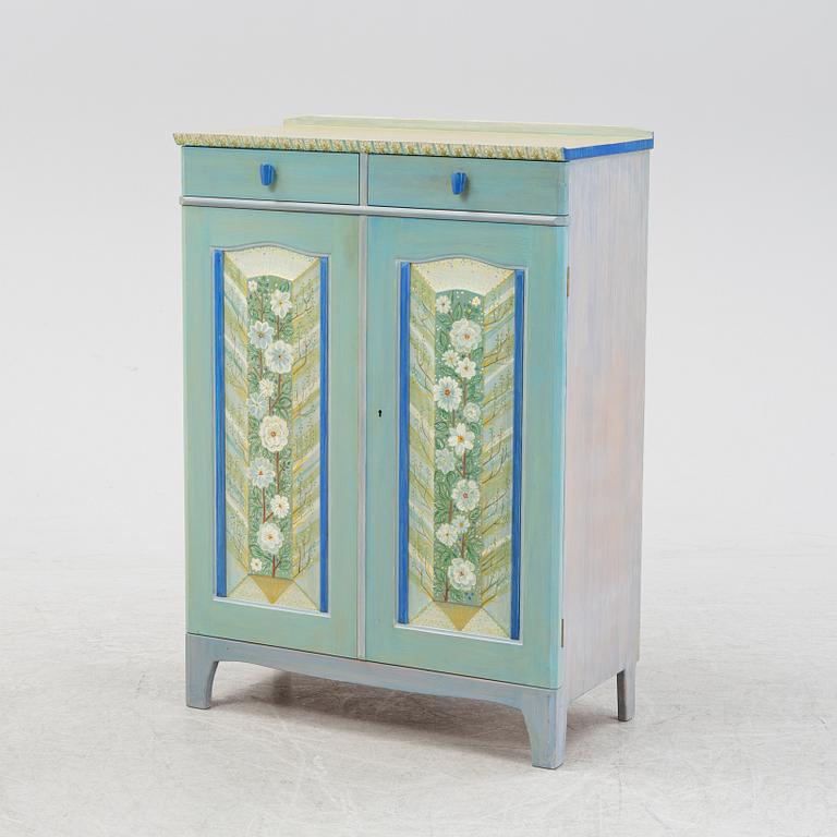 A 'Vita blommorna' cabinet/sideboard, painted by Liselott Malmsten, Firma Carl Malmsten, 1991.