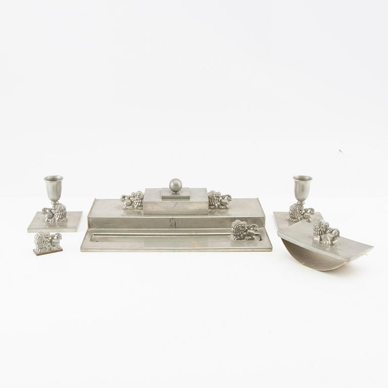 Anna Petrus, desk set 6 pcs for Guldvaruhuset 1933, pewter.