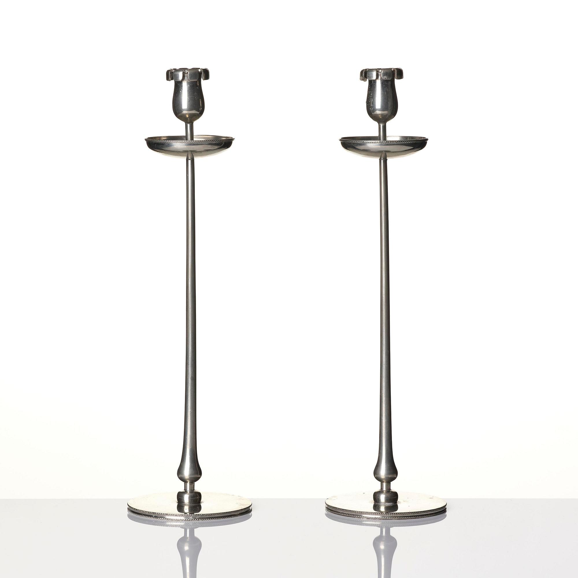 Josef Frank, a pair of pewter candlesticks, Firma Svenskt Tenn, Stockholm, 1956.
