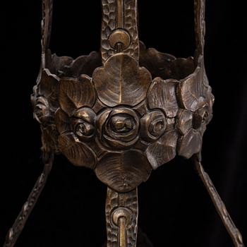 Alice Nordin, a signed Art Nouveau bronze ceiling lamp, Böhlmarks, early 20th Century.