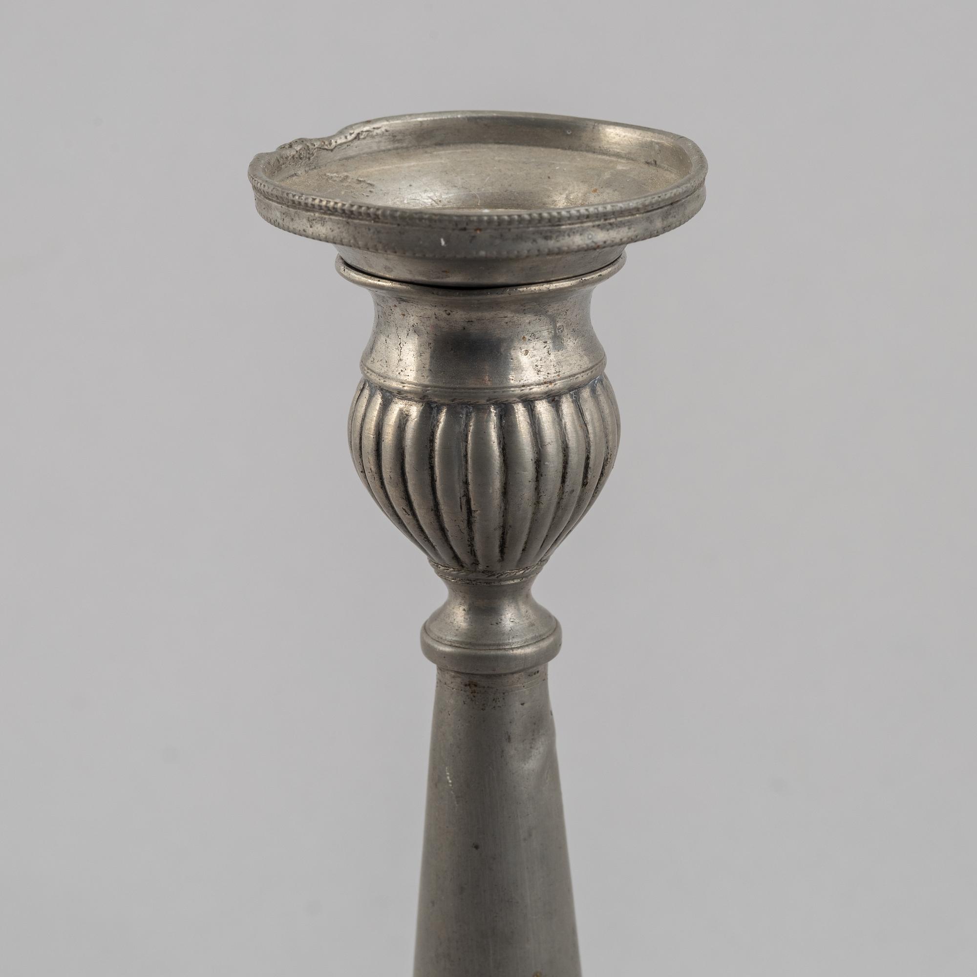 A pair of pewter candle sticks by Olof Wahlgren (active 1817-1825/27), Helsingborg, Sweden, 1813.