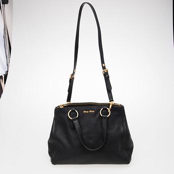 Miu Miu Black Leather Tote Bag.