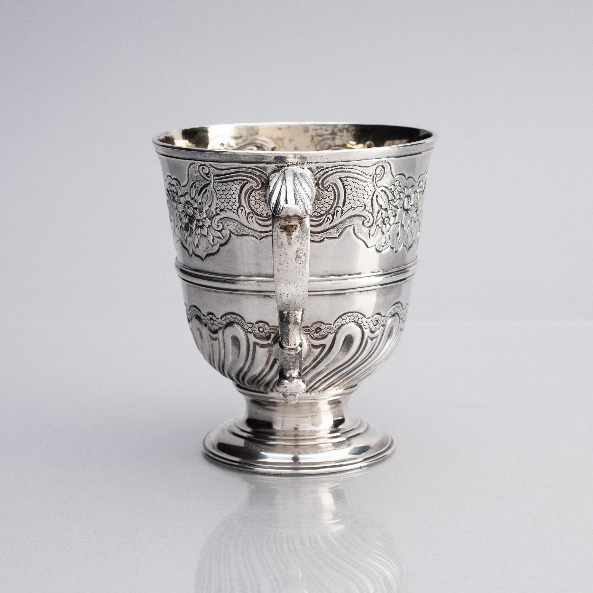 A Brittish 18th century two-handled silver cup, mark of John Eckford II, London 1744.