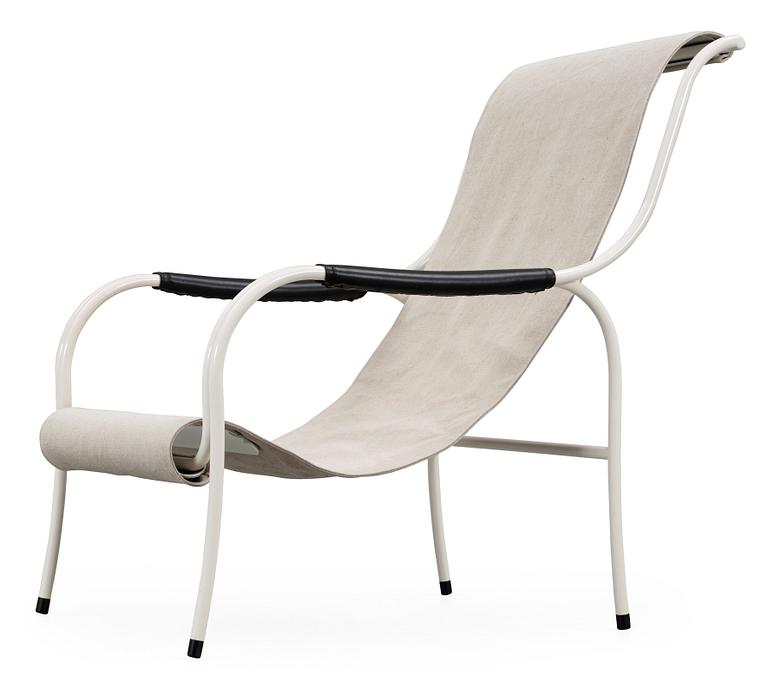 A Gustaf Isak Clason white lacquered and canvas easy chair by Källemo 2008.