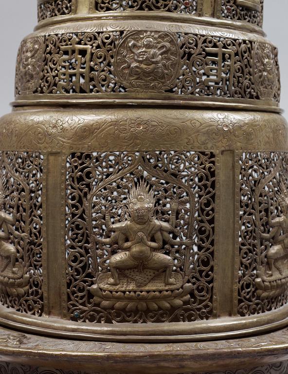 A large copper alloy incense burner, Tibet or Mongolia 19th Century.