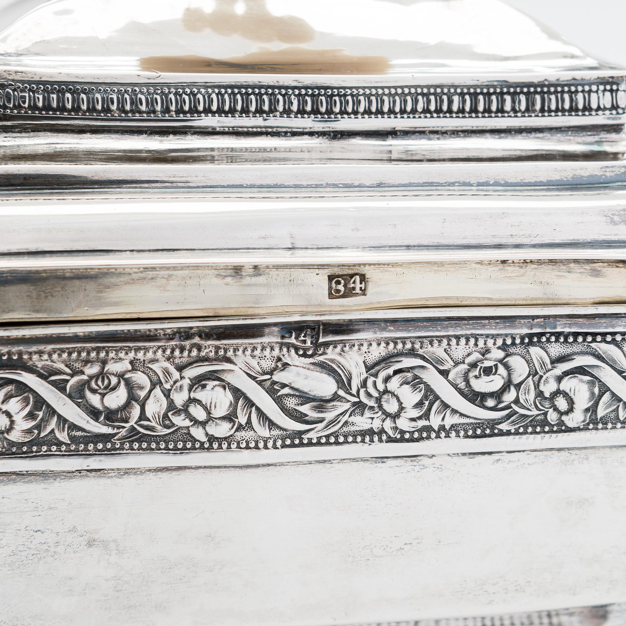 An 1830s three-piece silver tea set, Moscow, Russia.
