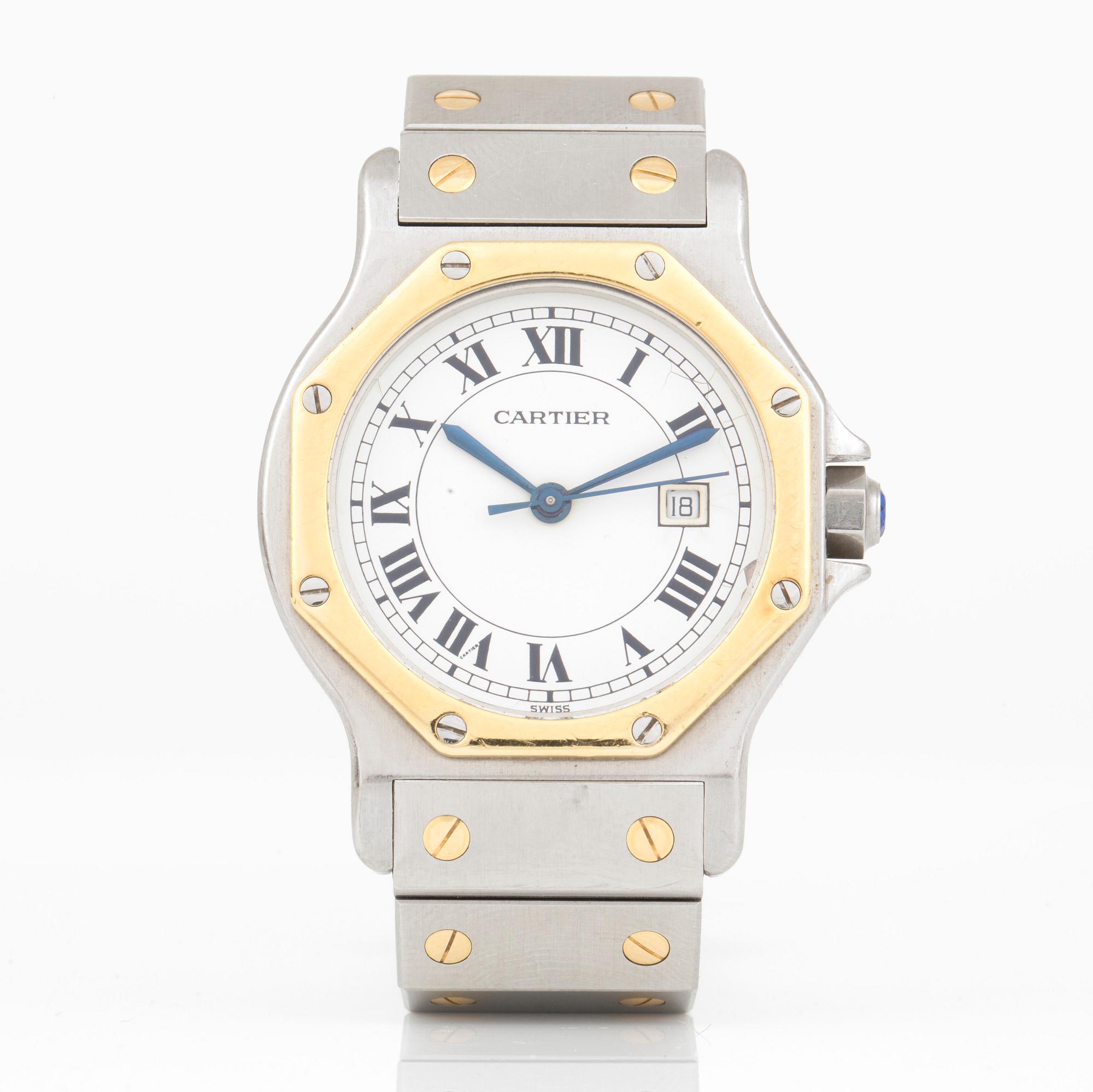 ARMBANDSUR, Santos de Cartier, stål och förgyllt stål.