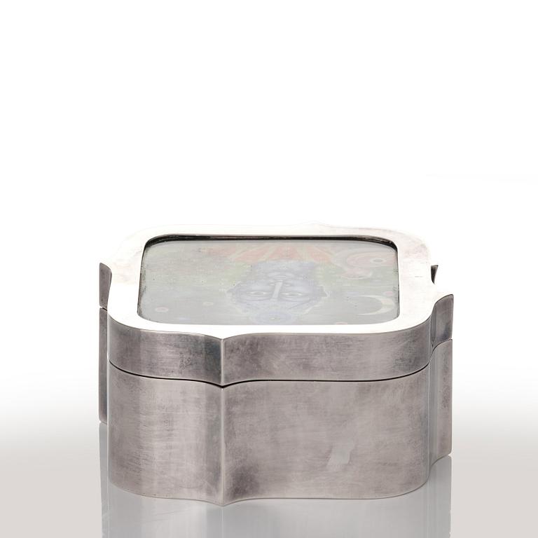 Claës Giertta, ask, Stockholm 1970, sterling, locket med gouache.