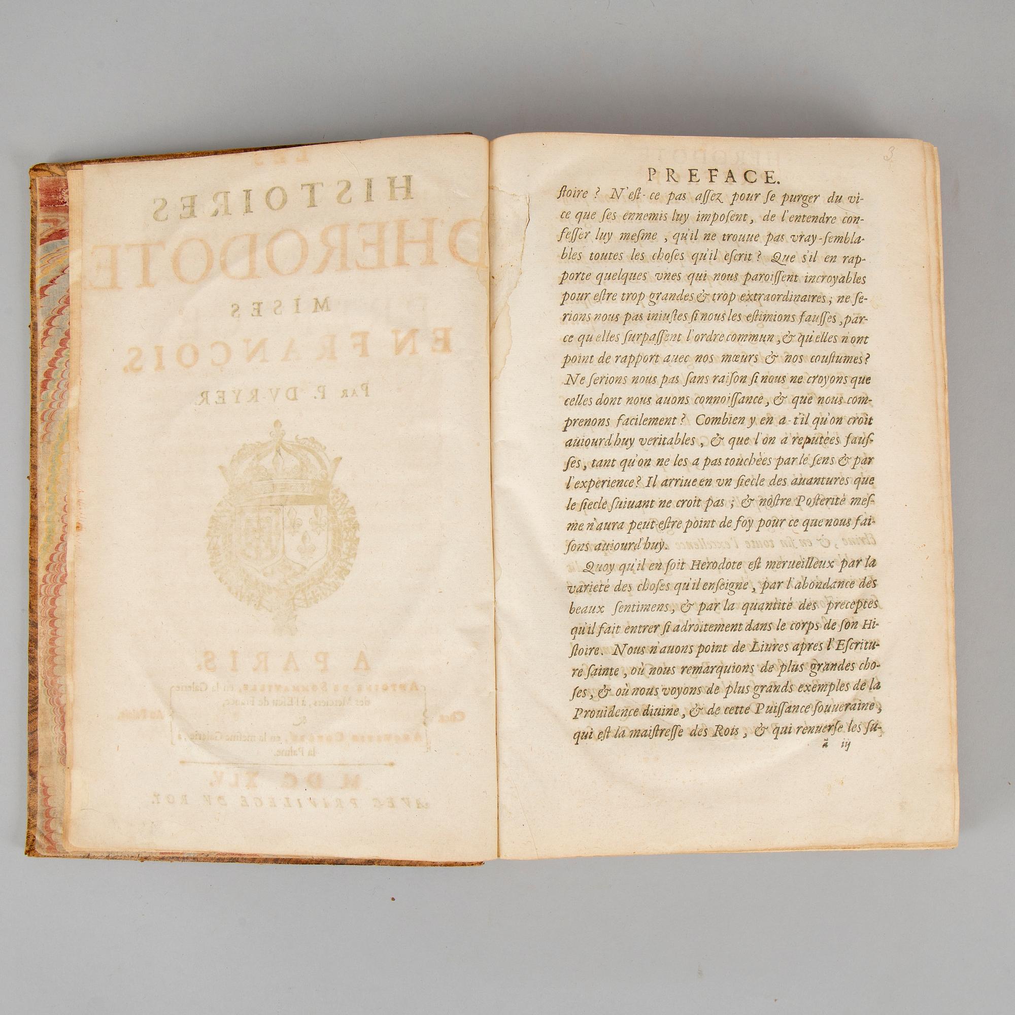 French edition of Herodotos, 1645, provenance: Säfstaholm castle.