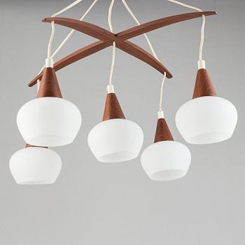 A teak and glass ceiling lamp. 1960's.