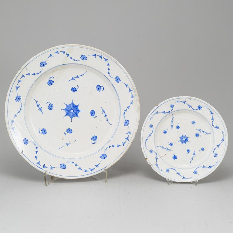 Two Swedish Rörstrand faience dishes, 18th Century.