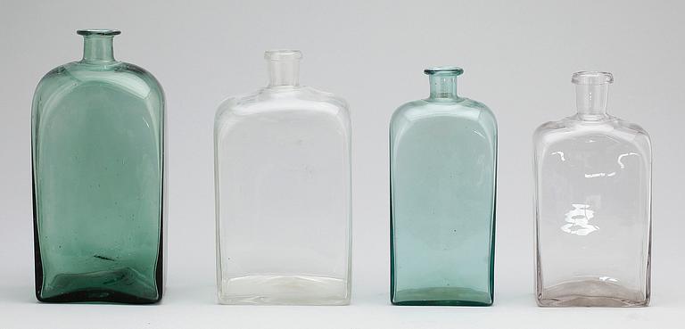 FLASKOR, 4 st, glas, 1800-tal.
