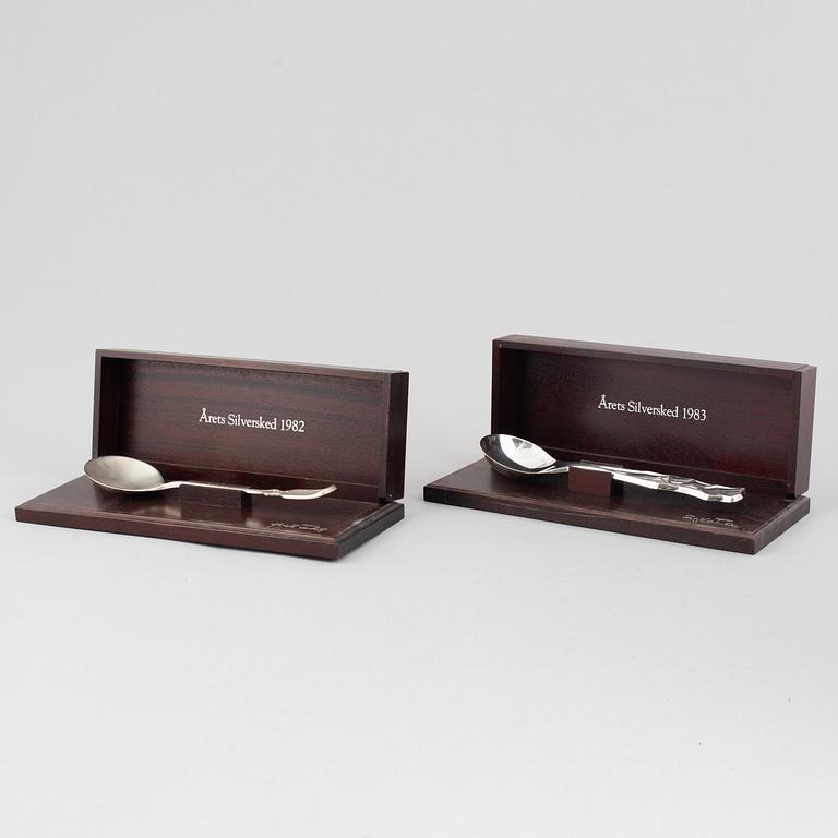 Two Swedish silver spoons, 1982 & 1983, Heinz Decker and Rolf Karlsson respectively, GAB Eskilstuna.
