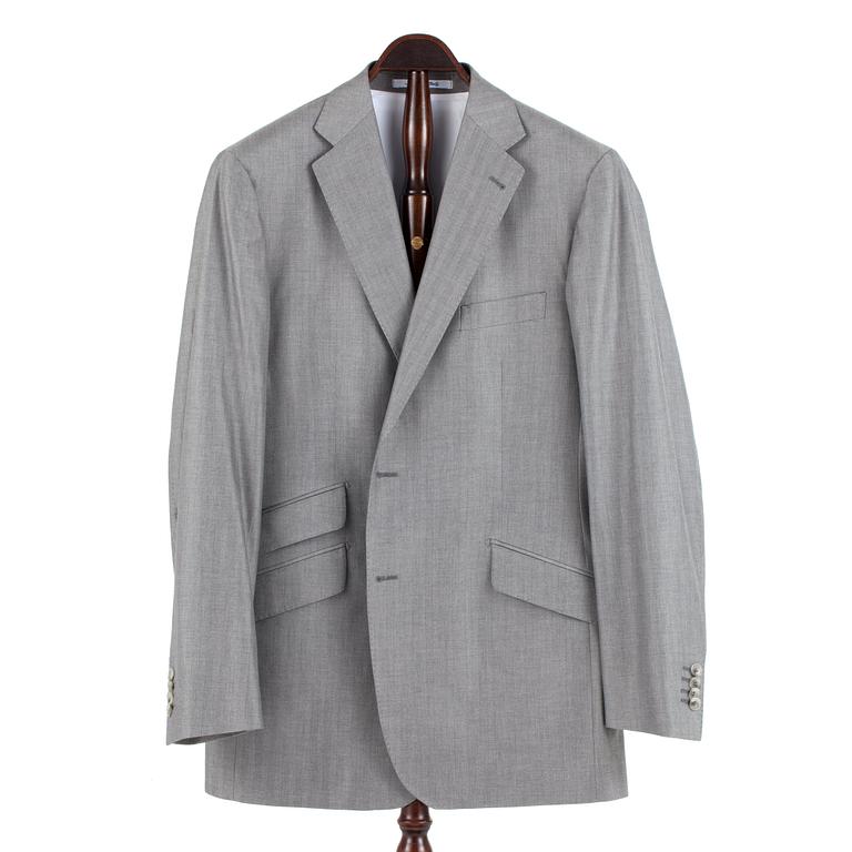 ROSE & BORN, a grey herringbone cotton suit consisting of jacket and pants. Size 54.