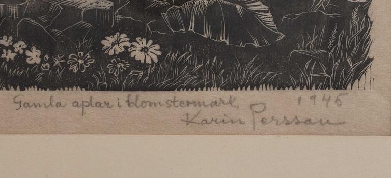 KARIN PERSSON, träsnitt, signerad och daterad 1945.