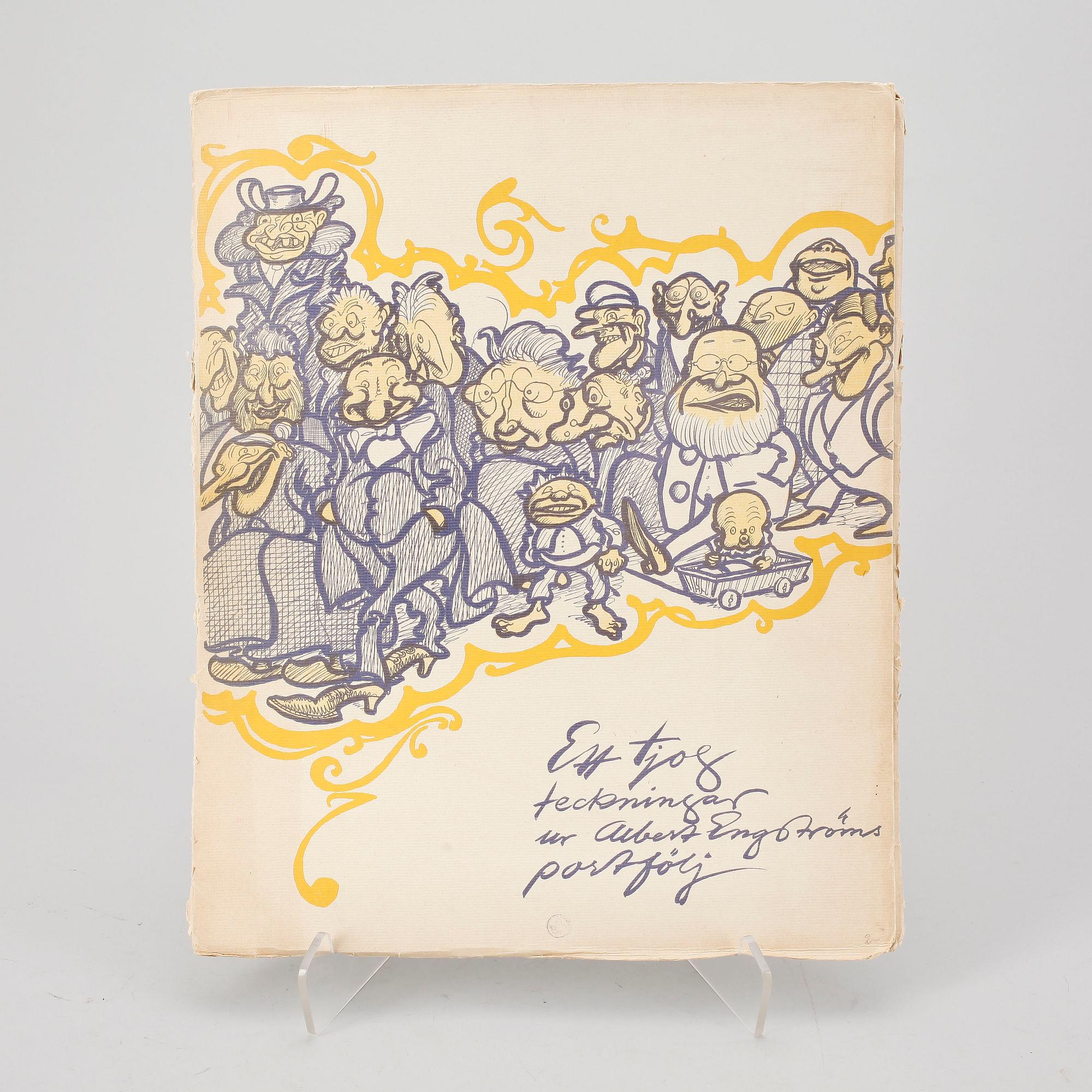 ALBERT ENGSTRÖM, mapp med reproduktioner, "Ett Tjog Teckningar ur Albert Engströms Portfölj", signerad med dedikation.