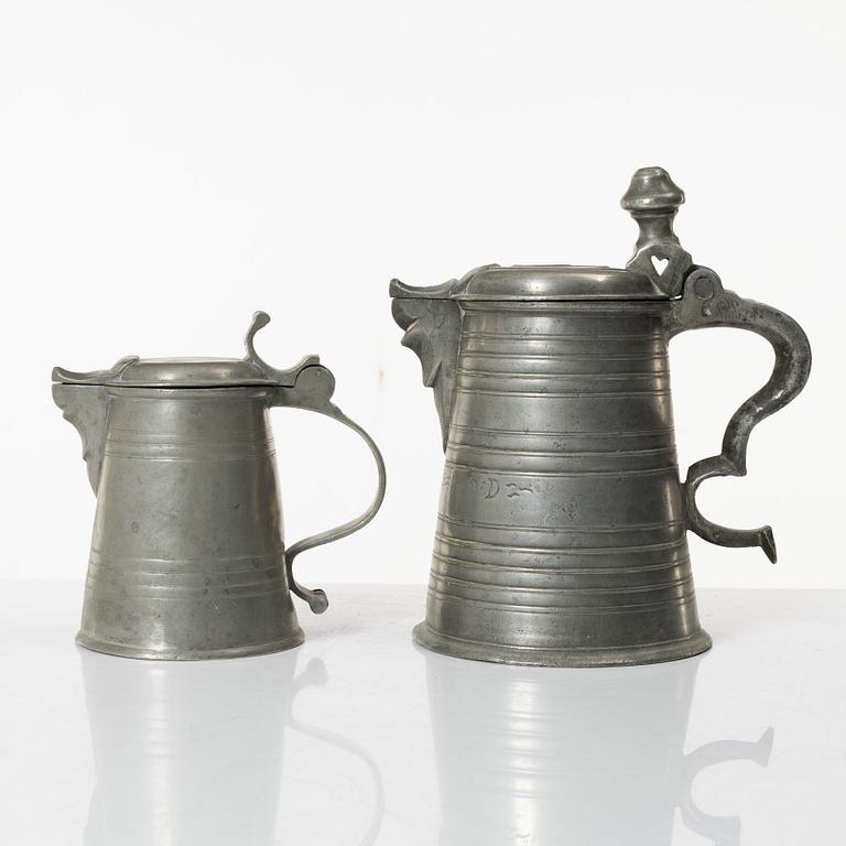 Tin objects, six pieces, Sweden, 18th-19th century.