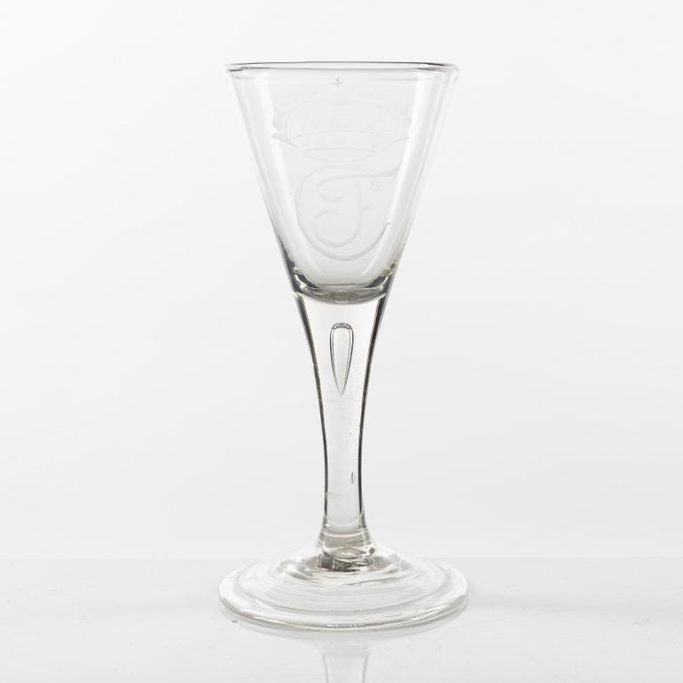 An engraved glass, 18th Century.