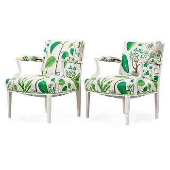 367. Josef Frank, a pair of white lacquered armchairs, Svenskt Tenn, Sweden, model 969.