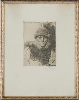 Anders Zorn · ANDERS ZORN, etsning, signerad med blyerts. Utförd 1919.