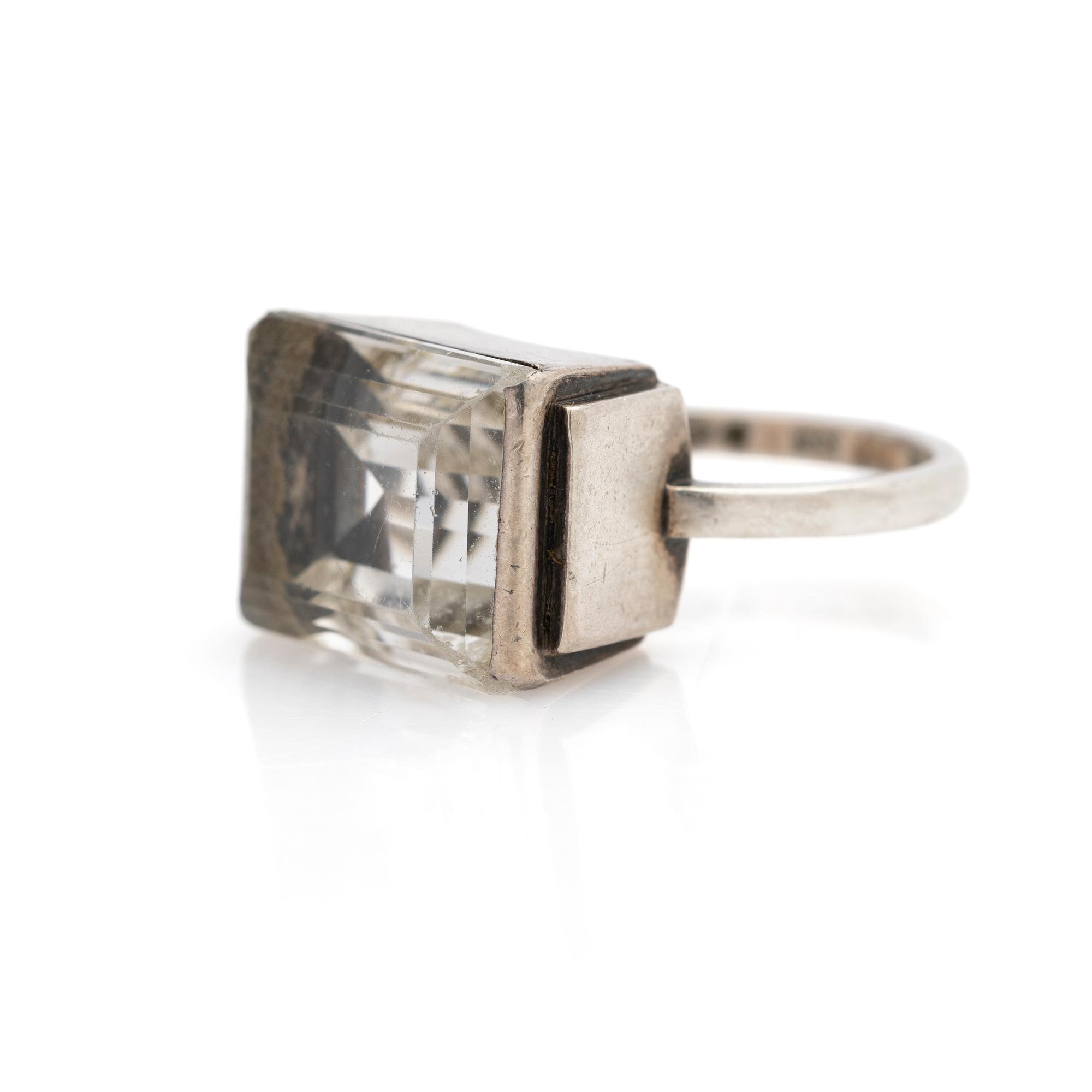 Wiwen Nilsson, Ring, silver with faceted rock crystal, Lund 1947.