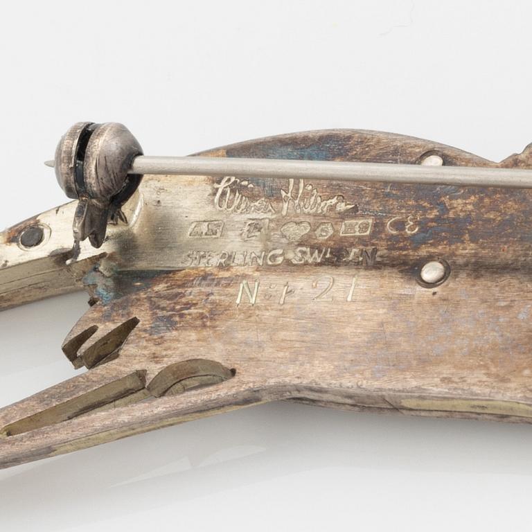 Wiwen Nilsson, brosch, sterlingsilver, trana.