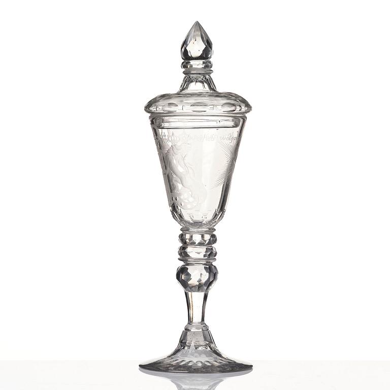 A large engraved goblet, Kungsholms glasbruk, 18th century.