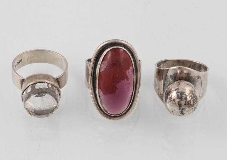 RINGAR, 3 st, silver, delvis danska stämplar. Vikt 19,0 gram.