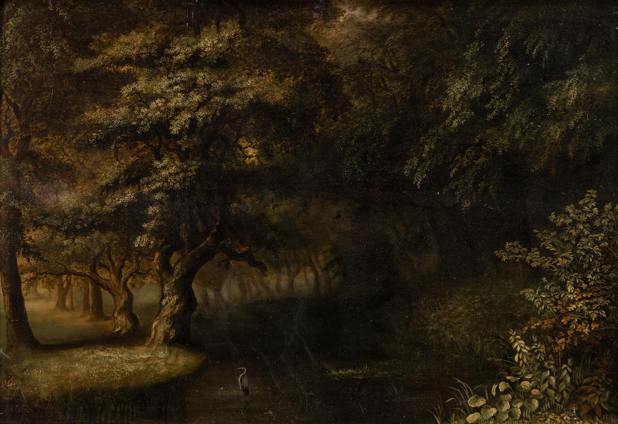 Balthasar Anton Dunker, attributed to, Forest landscape with heron.