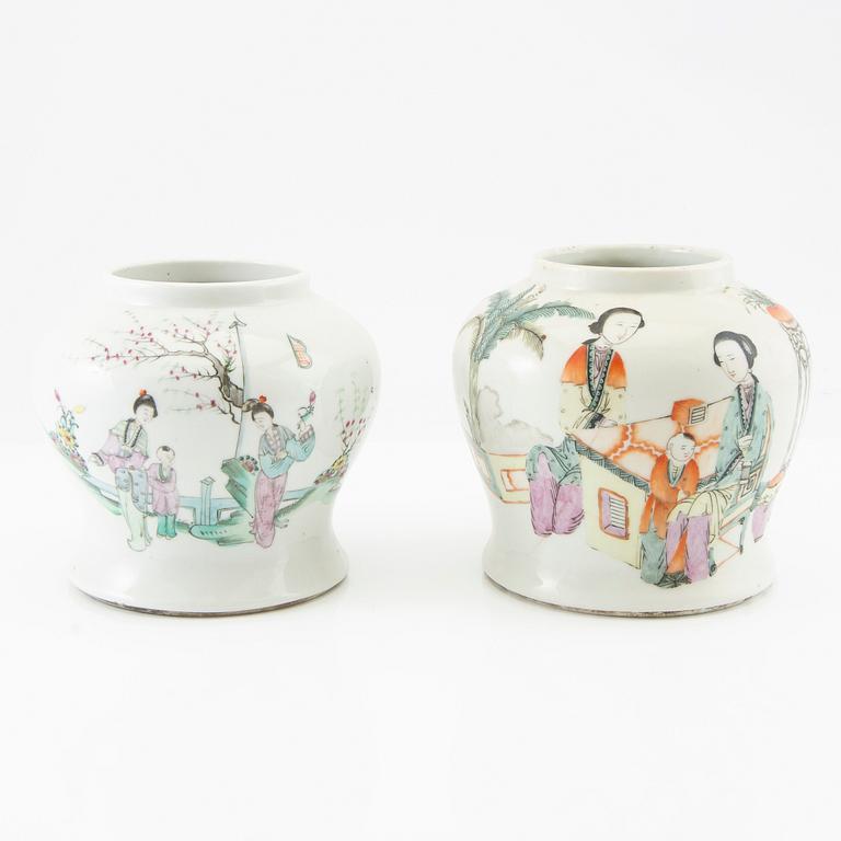 A set of two Chinese ladies and boys vases, 20th century.