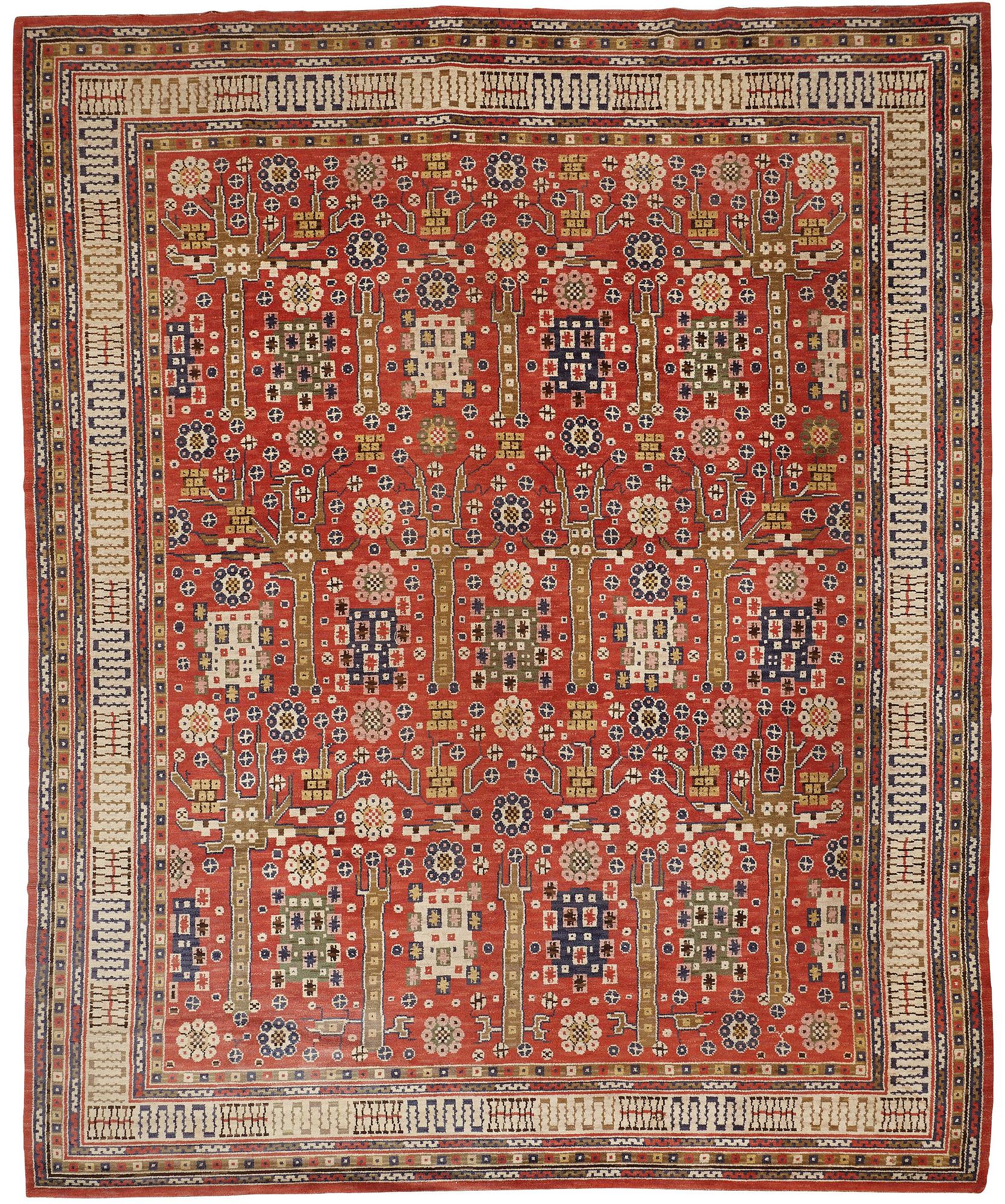Märta Måås-Fjetterström, Matta, "Röda trädgårdsmattan", flossa, ca 442-448,5 x 360-367 cm, signerad AB MMF.