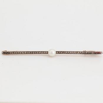 Cultured pearl and rose-cut diamond brooch.