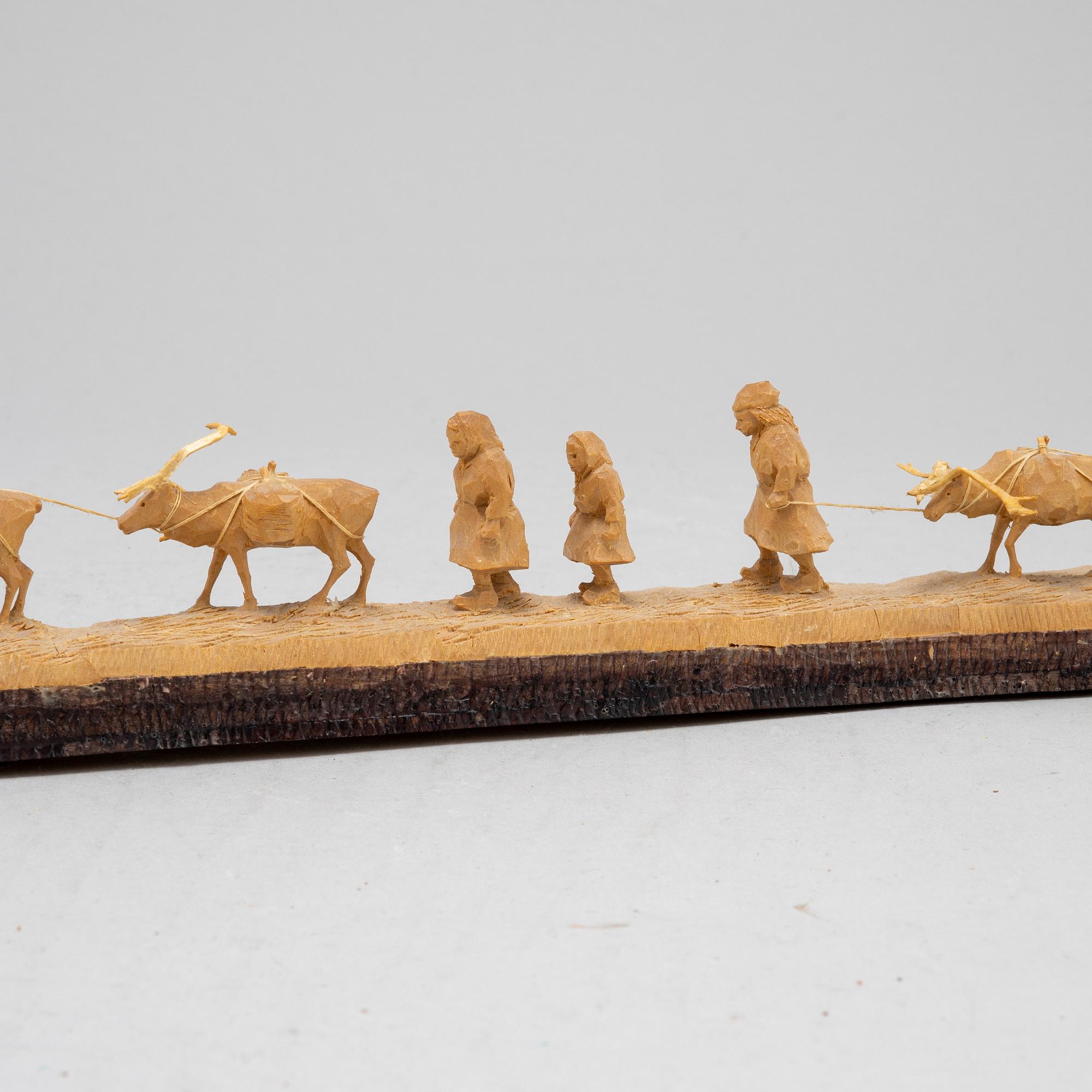 Kjell Bergqvist, a Sami carved birch sculpture, Malmberget, signed KB and dated 75.