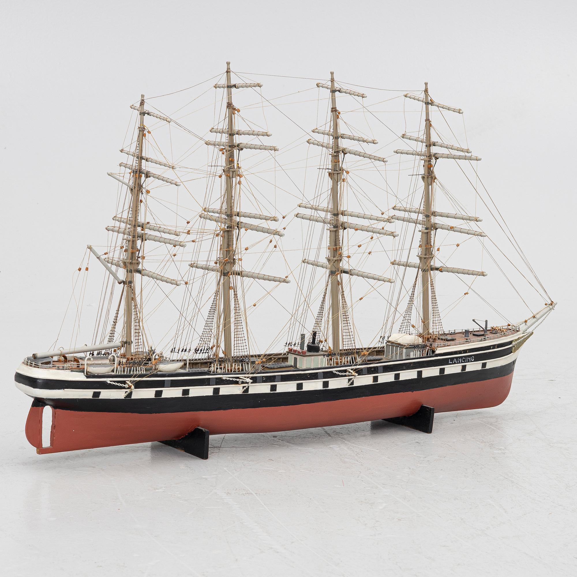 20th Century ship model of the 19th Century four-masted sailing vessel Lancing.