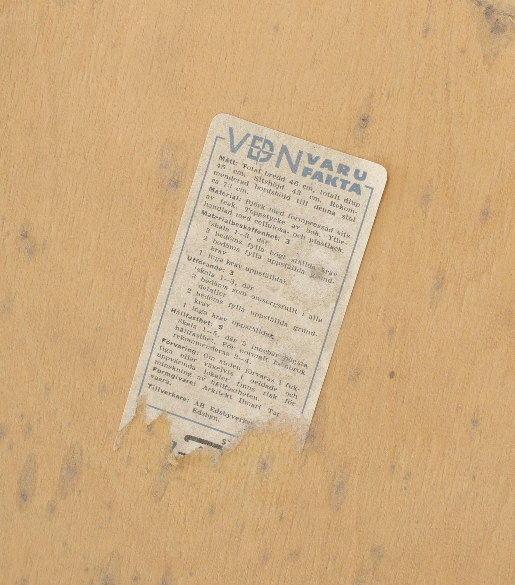 STOLAR, ett par, "Fanett", Ilmari Tapiovaara, Edsbyverken. Formgiven 1955.