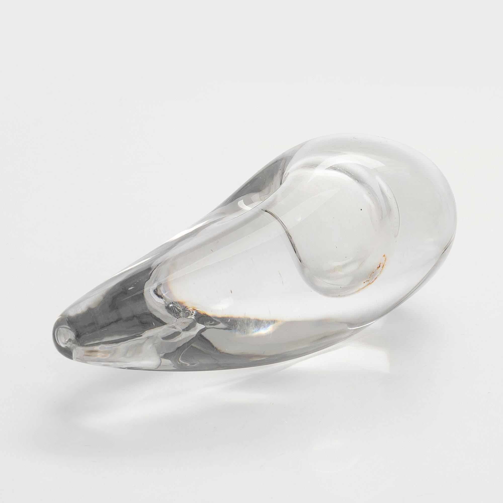 Timo Sarpaneva, lasiveistos, "Linnunpää" signeerattu Timo Sarpaneva Iittala -56.