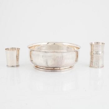 Two sterling silver beakers and a silver bowl, mark of CFG, WiWen Nilsson and Löfman, 20th century Sweden.