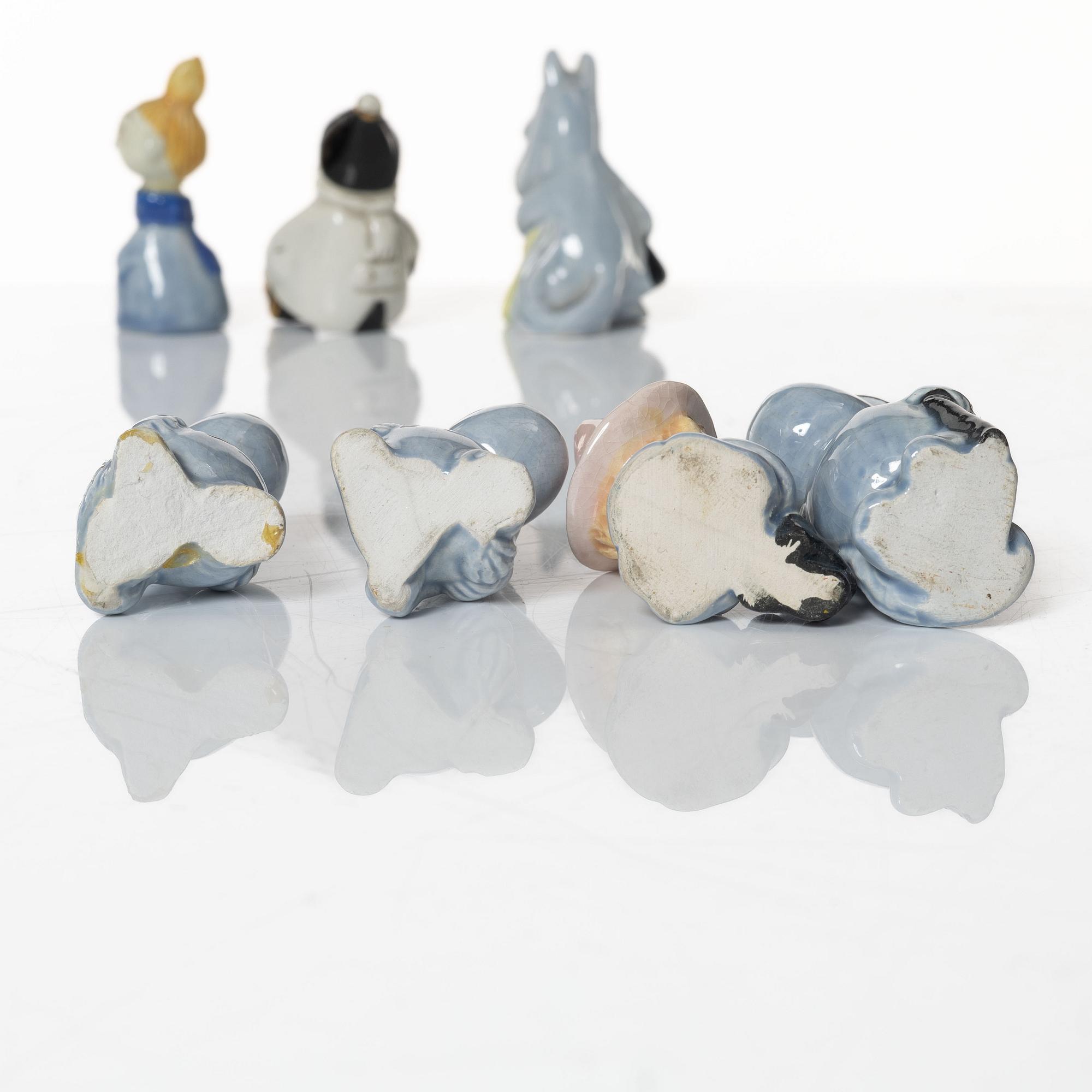 Leo Tykkyläinen, figuriner, 10 st, keramik, Mumin, Finland, 1950-tal.