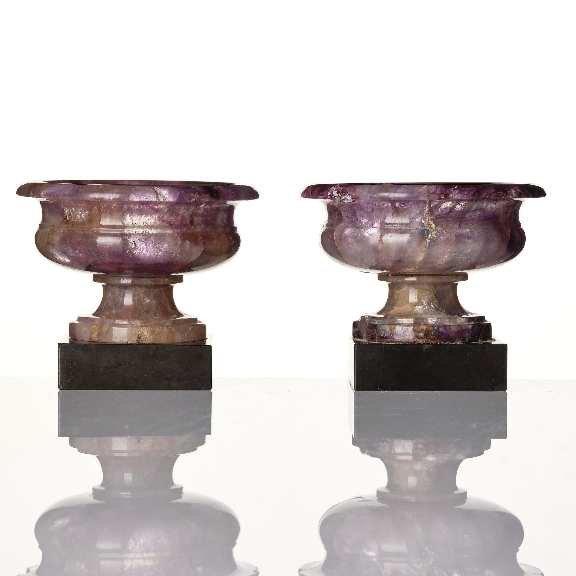 A pair of 'Blue John' feldspar salts, 19th century.